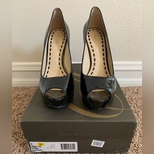 Enzo Angiolini Black Patent Leather Peep Toe Platform Heels